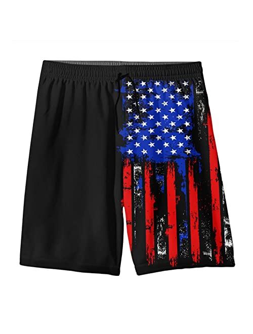 SDFGE Mens Distressed American Flag Swim Trunks Patriotic Quick Dry Summer Beach Shorts with Mesh Lining and Pockets