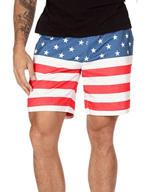 Tipsy Elves Men's USA Patriotic Shorts - American Flag Pockets Shorts for 4th of July