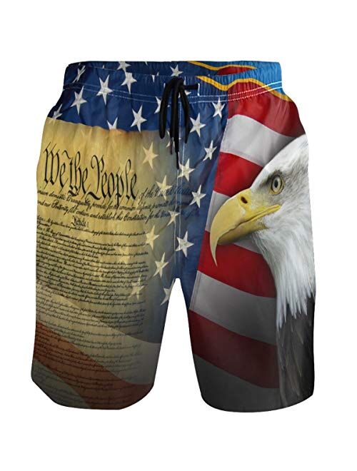 Buy Kaariok Patriotic Eagle American Flag Men's Swim Trunks Quick Dry ...