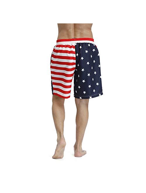 Corna Quick Dry Flag Printed Swim Trunks Surf Skate Street Board Shorts for Men with Mesh Lining Plus Size S~3XL