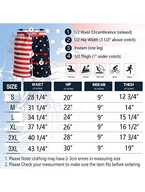 Corna Quick Dry Flag Printed Swim Trunks Surf Skate Street Board Shorts for Men with Mesh Lining Plus Size S~3XL