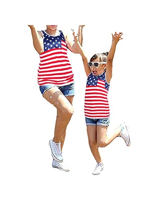 UNIQUEONE 4th of July Mommy and Me American Flag Star Striped Tank Tops Sleeveless Tank Blouse