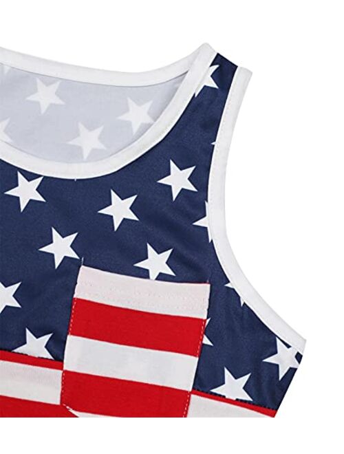 UNIQUEONE 4th of July Mommy and Me American Flag Star Striped Tank Tops Sleeveless Tank Blouse