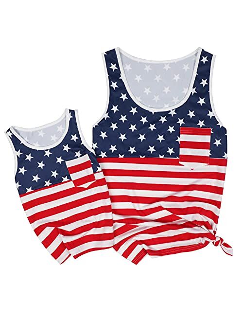 UNIQUEONE 4th of July Mommy and Me American Flag Star Striped Tank Tops Sleeveless Tank Blouse