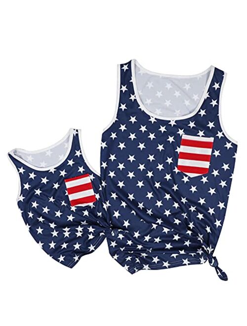 UNIQUEONE 4th of July Mommy and Me American Flag Star Striped Tank Tops Sleeveless Tank Blouse