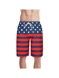 DAOJOSL Men's Elastic Waist Quick Dry Patriotic Swim Trunks - USA Flag Swim Suit Independece Day Beach Board Shorts