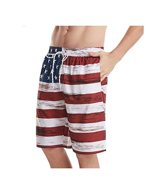 DAOJOSL Men's Elastic Waist Quick Dry Patriotic Swim Trunks - USA Flag Swim Suit Independece Day Beach Board Shorts