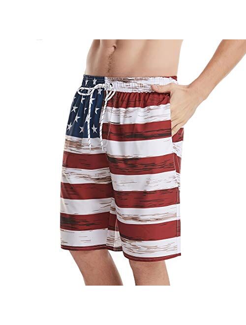 DAOJOSL Men's Elastic Waist Quick Dry Patriotic Swim Trunks - USA Flag Swim Suit Independece Day Beach Board Shorts