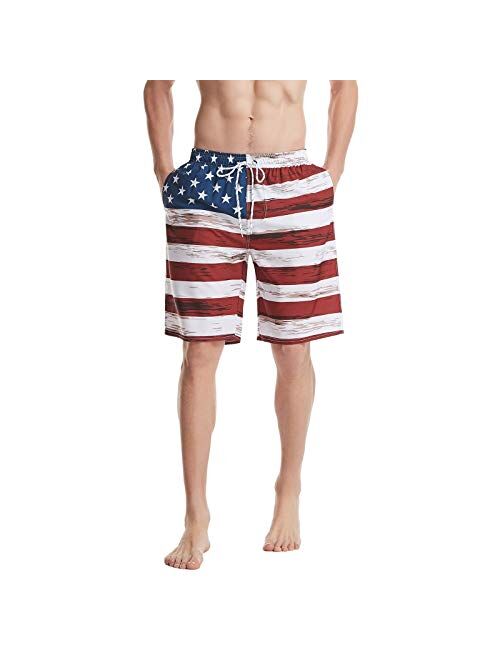 DAOJOSL Men's Elastic Waist Quick Dry Patriotic Swim Trunks - USA Flag Swim Suit Independece Day Beach Board Shorts