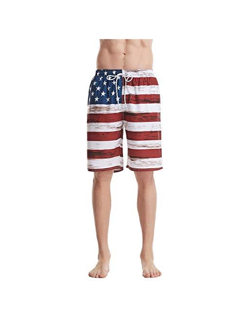 DAOJOSL Men's Elastic Waist Quick Dry Patriotic Swim Trunks - USA Flag Swim Suit Independece Day Beach Board Shorts