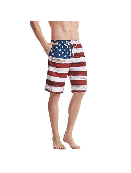 DAOJOSL Men's Elastic Waist Quick Dry Patriotic Swim Trunks - USA Flag Swim Suit Independece Day Beach Board Shorts