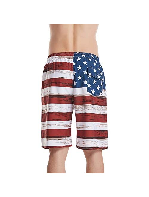 DAOJOSL Men's Elastic Waist Quick Dry Patriotic Swim Trunks - USA Flag Swim Suit Independece Day Beach Board Shorts