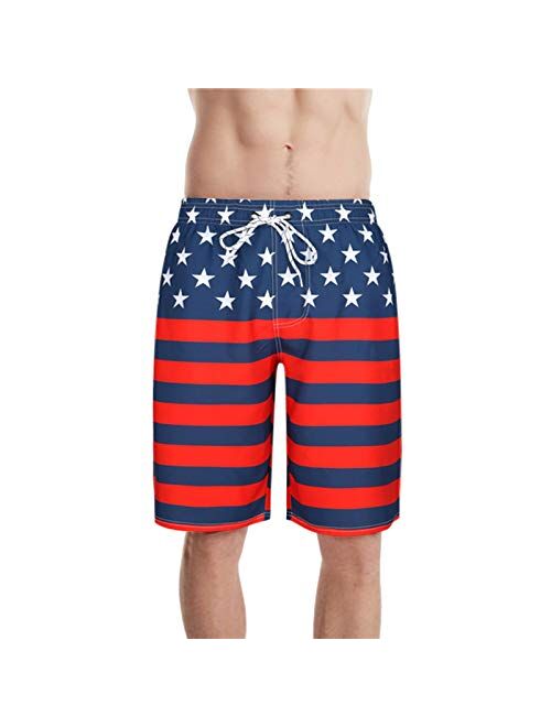 DAOJOSL Men's Elastic Waist Quick Dry Patriotic Swim Trunks - USA Flag Swim Suit Independece Day Beach Board Shorts