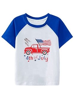 Fedpop Boys 4th of July T-Shirts Toddler Independent Day Tees Kids American Flag Shirt Short Sleeve Patriotic Top Age 1-12 Years