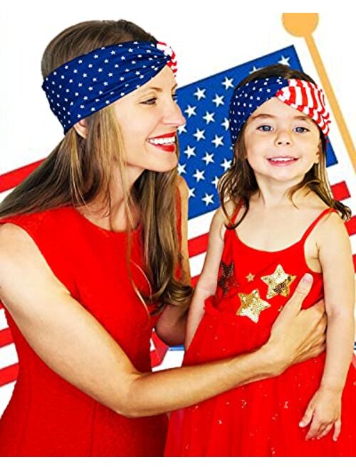 Shimmer Anna Shine Mommy and Me Red White and Blue Kids Matching USA Patriotic American Flag Headbands for Women and Girls (American Flag Red White and Blue)