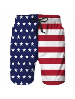 UOER Dark Black American Flag Mens Beach Shorts Swimming Trunks Quick Drying Board Shorts with Mesh Lining