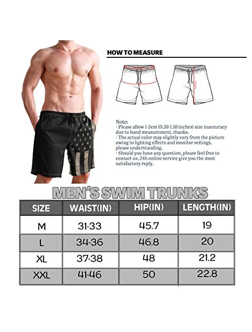 UOER Dark Black American Flag Mens Beach Shorts Swimming Trunks Quick Drying Board Shorts with Mesh Lining