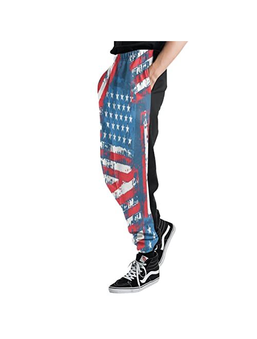 Yefchn Men's Sweatpants Casual Trousers Jogger Pants-Vintage Patriotic USA Flags Gym Workout Pants