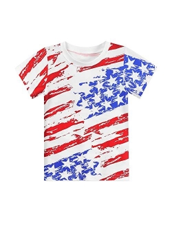 DDSOL Little Boys Dinosaur T-Shirt Kids 4th of July American Flag Tees Toddler Short Sleeve Shirts