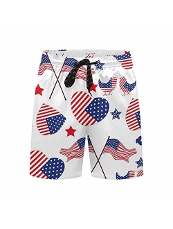 InterestPrint July 4th America Fireworks Boardshort Swim Trunks for Men Beach Quick Dry Swimming Shorts