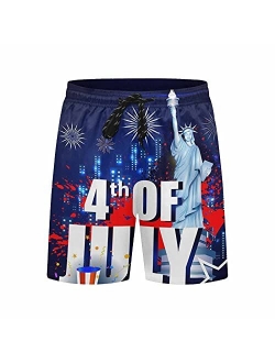 InterestPrint July 4th America Fireworks Boardshort Swim Trunks for Men Beach Quick Dry Swimming Shorts