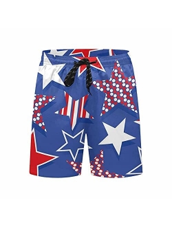 InterestPrint July 4th America Fireworks Boardshort Swim Trunks for Men Beach Quick Dry Swimming Shorts