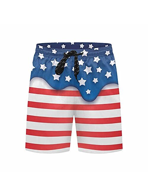 InterestPrint July 4th America Fireworks Boardshort Swim Trunks for Men Beach Quick Dry Swimming Shorts