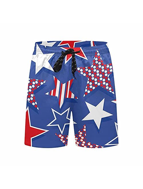 InterestPrint July 4th America Fireworks Boardshort Swim Trunks for Men Beach Quick Dry Swimming Shorts