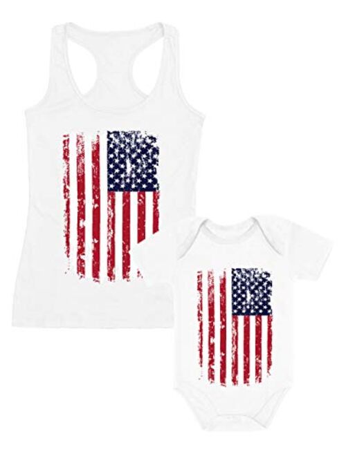 Tstars 4th of July Vintage USA Flag Patriotic Shirts Mother & Child Matching Set Outfit