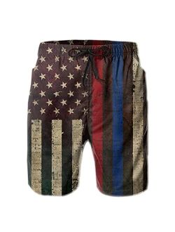 WERTY Men's Swim Trunks American Flag Swim Trunks Quick Dry Beach Board Shorts with Mesh Lining Swimming Trunks