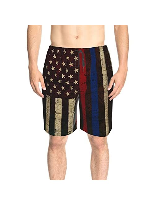 WERTY Men's Swim Trunks American Flag Swim Trunks Quick Dry Beach Board Shorts with Mesh Lining Swimming Trunks