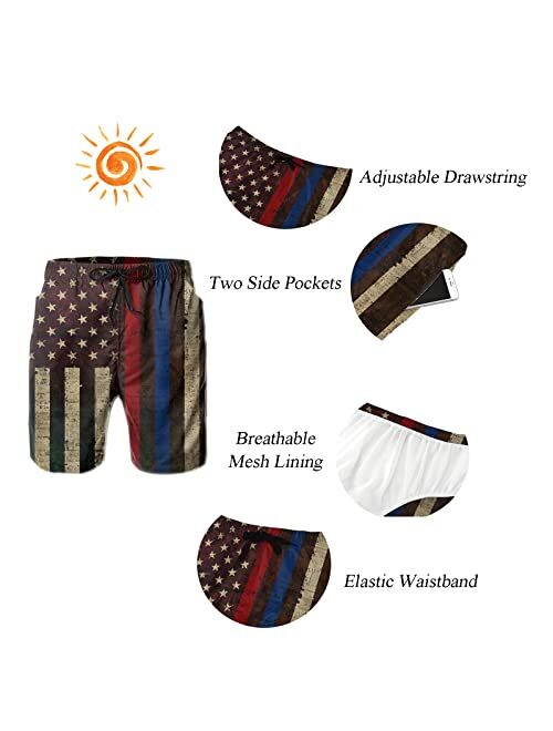 WERTY Men's Swim Trunks American Flag Swim Trunks Quick Dry Beach Board Shorts with Mesh Lining Swimming Trunks