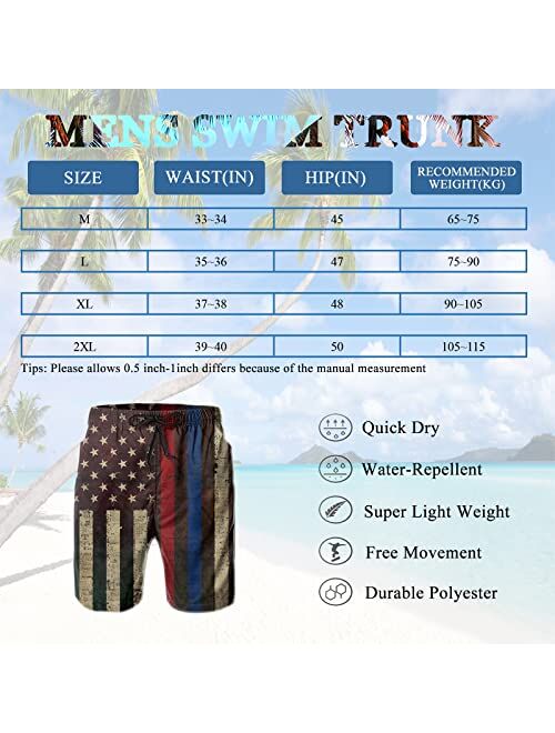 WERTY Men's Swim Trunks American Flag Swim Trunks Quick Dry Beach Board Shorts with Mesh Lining Swimming Trunks