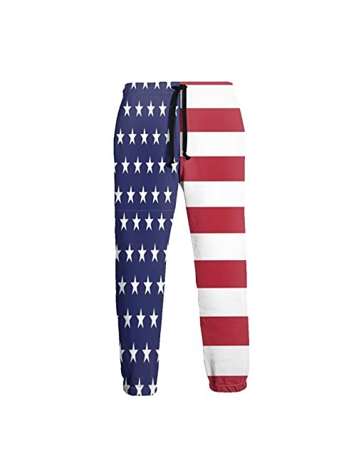 INZVKJLU Patriotic USA American Flag Stripes and Stars Sweatpants for Men Printed Joggers Pant Drawstring Sports Pants