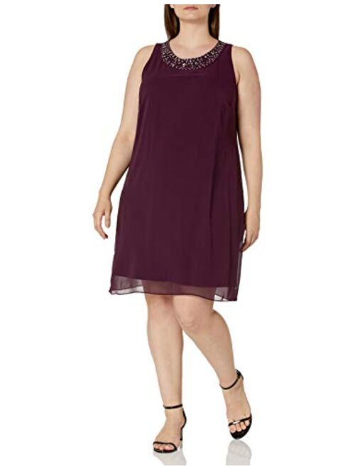 S.L. Fashions Women's Plus Size Chiffon Tier Jacket Dress with Bead Neck