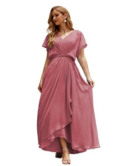 Numbersea Mother of The Bride Dresses Plus Size V-Neck Floor Length Formal Prom Dress for Wedding Guest Women