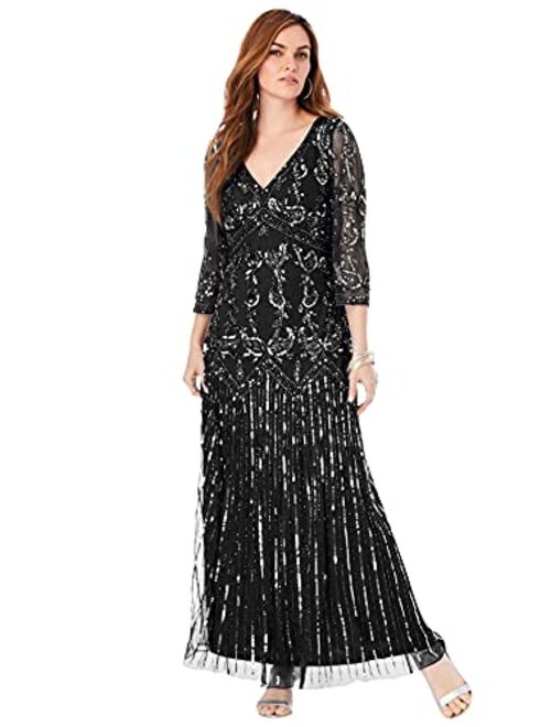 Roamans Women's Plus Size Beaded Dress Formal Evening