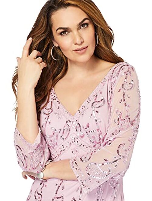 Roamans Women's Plus Size Beaded Dress Formal Evening