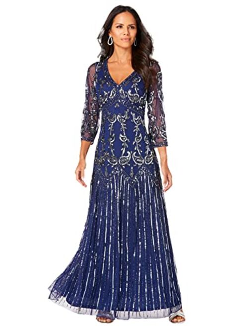 Roamans Women's Plus Size Beaded Dress Formal Evening