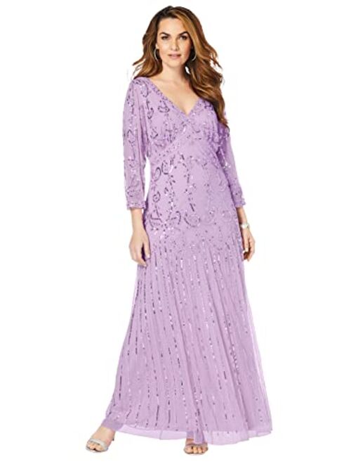 Roamans Women's Plus Size Beaded Dress Formal Evening