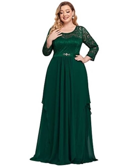 Alisapan Women's Plus Size Chiffon Pleated Long Sleeves Lace Bridesmaid Dress 00759