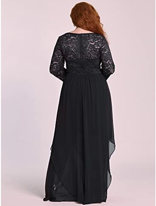 Alisapan Women's Plus Size Chiffon Pleated Long Sleeves Lace Bridesmaid Dress 00759