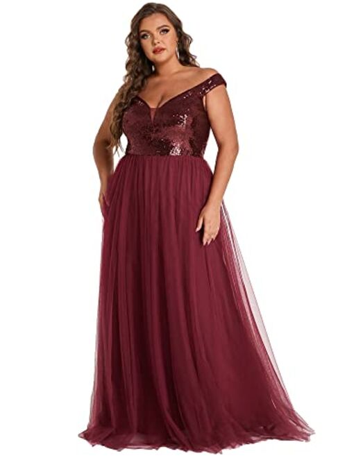 Alisapan Womens Off The Shoulder V Neck Sequin Tulle A Line Wedding Guest Dress 0277