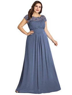 Alisapan Women's Plus Size Elegant Lace Chiffon Cap Sleeve Long Bridesmaid Dress 09996