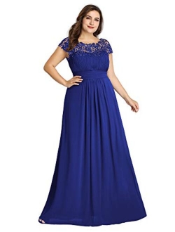 Alisapan Women's Plus Size Elegant Lace Chiffon Cap Sleeve Long Bridesmaid Dress 09996