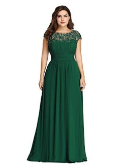 Alisapan Women's Plus Size Elegant Lace Chiffon Cap Sleeve Long Bridesmaid Dress 09996