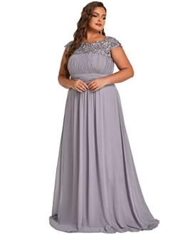 Alisapan Women's Plus Size Elegant Lace Chiffon Cap Sleeve Long Bridesmaid Dress 09996