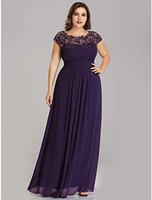 Alisapan Women's Plus Size Elegant Lace Chiffon Cap Sleeve Long Bridesmaid Dress 09996