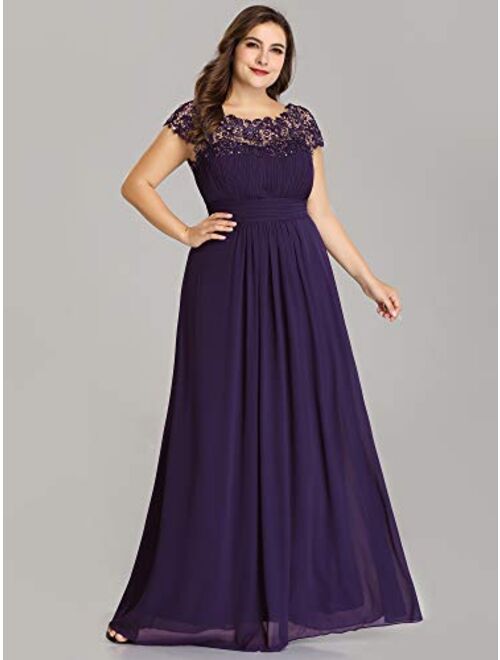 Alisapan Women's Plus Size Elegant Lace Chiffon Cap Sleeve Long Bridesmaid Dress 09996