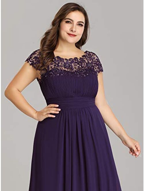 Alisapan Women's Plus Size Elegant Lace Chiffon Cap Sleeve Long Bridesmaid Dress 09996